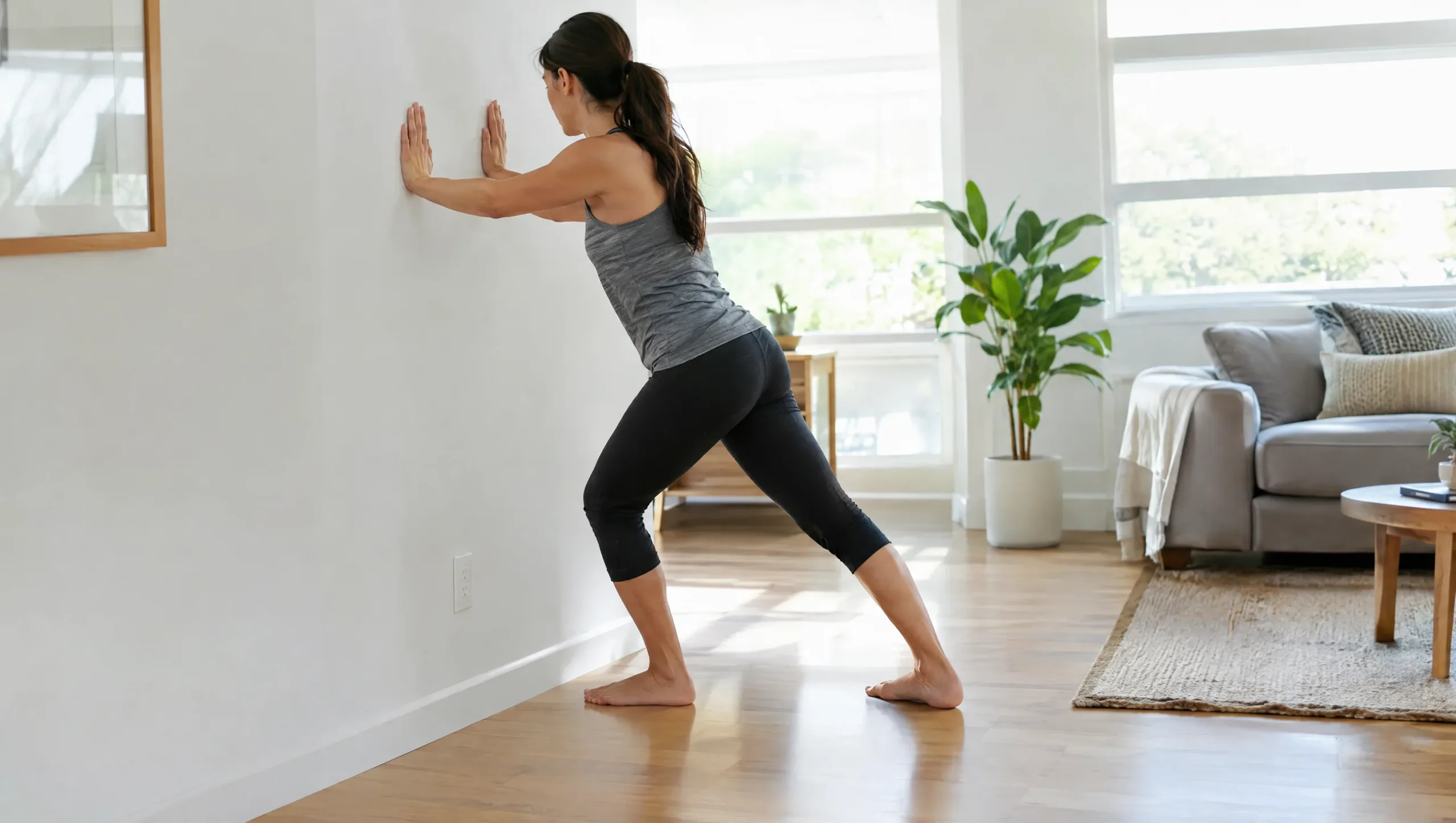 Calf stretch exercise recommended in plantar fasciitis physiotherapy treatment