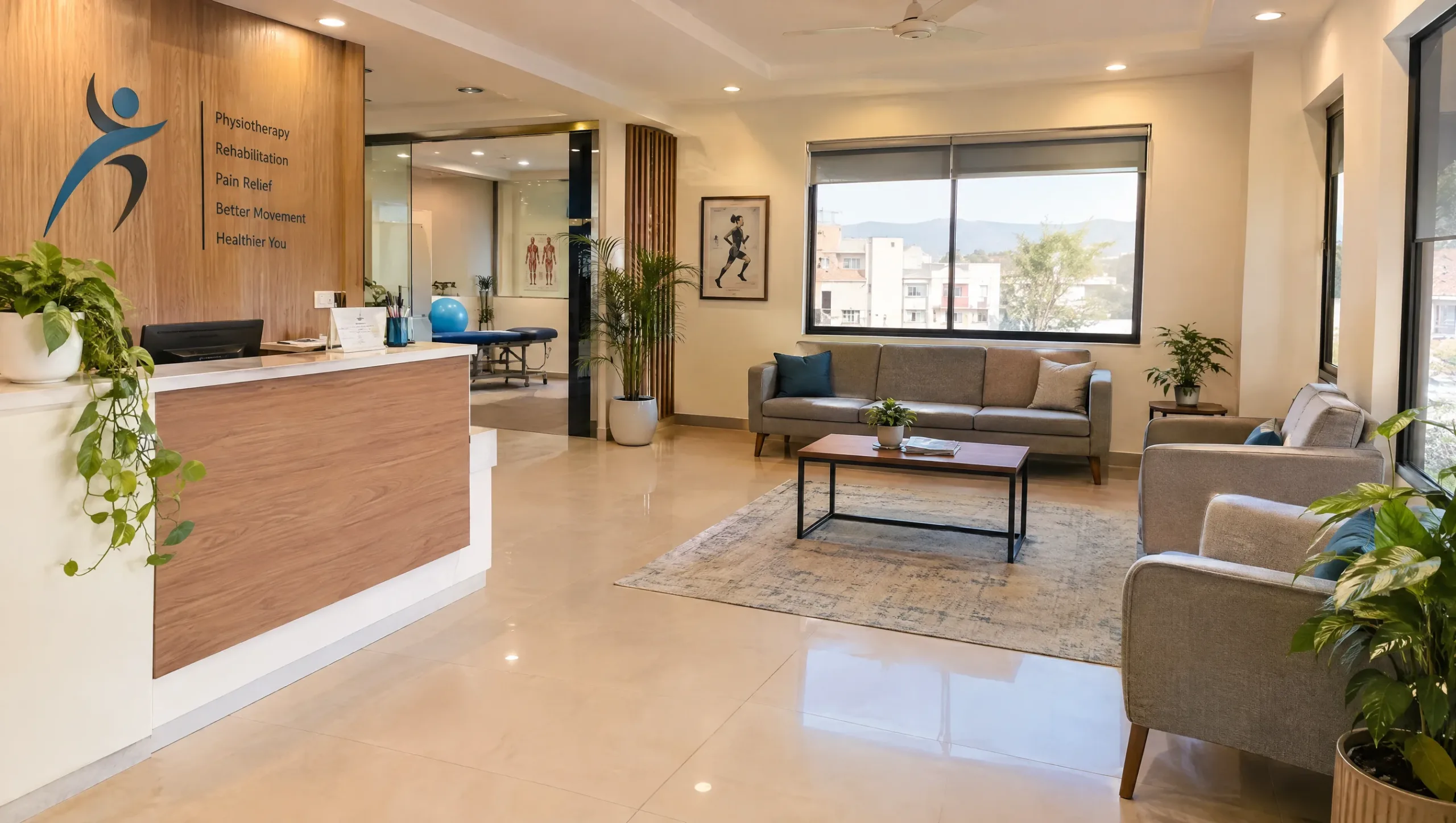 Welcoming reception area of a physiotherapy clinic in Rawalpindi