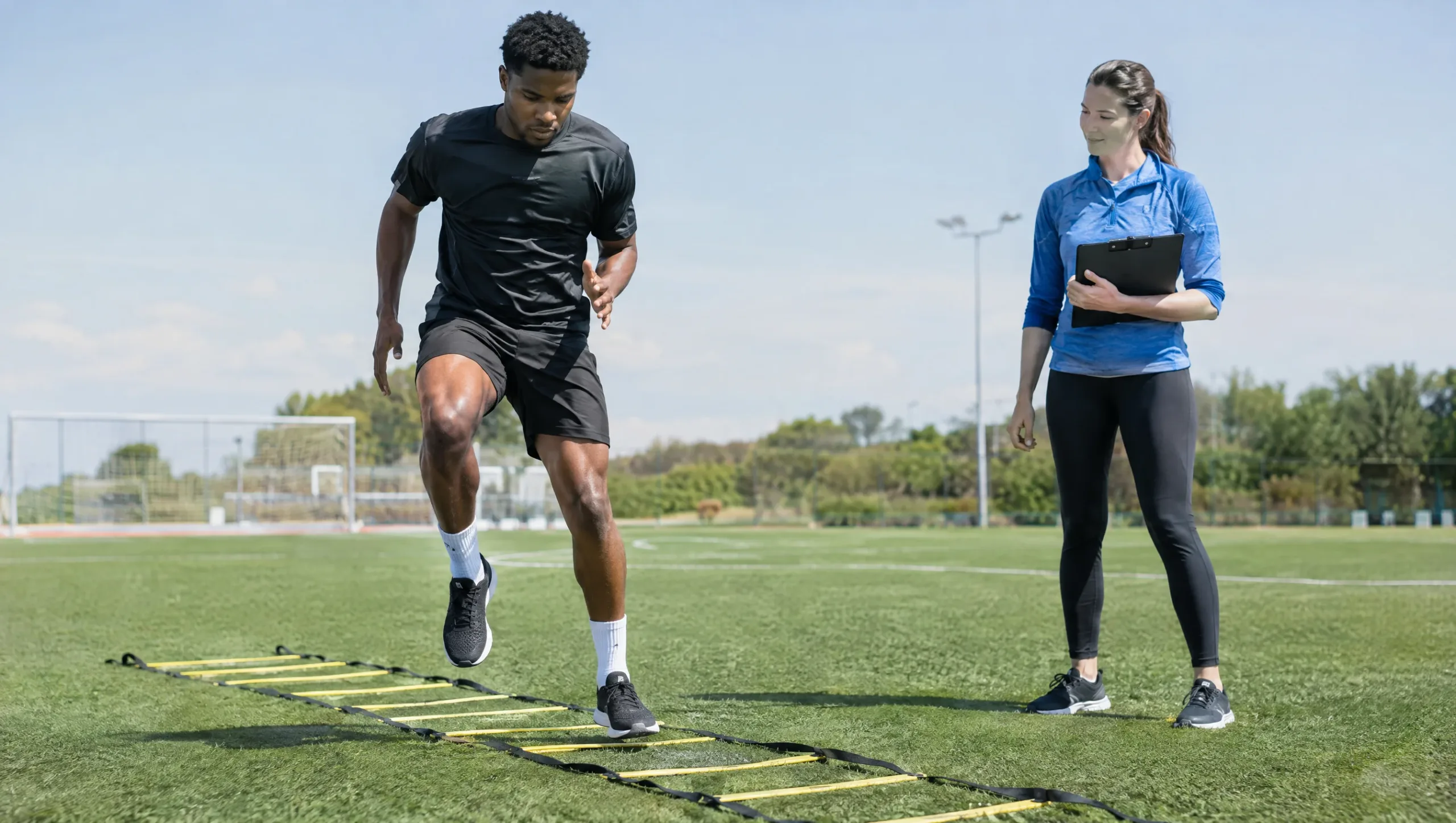Athlete performing agility ladder drill during return to sport after ACL rehab