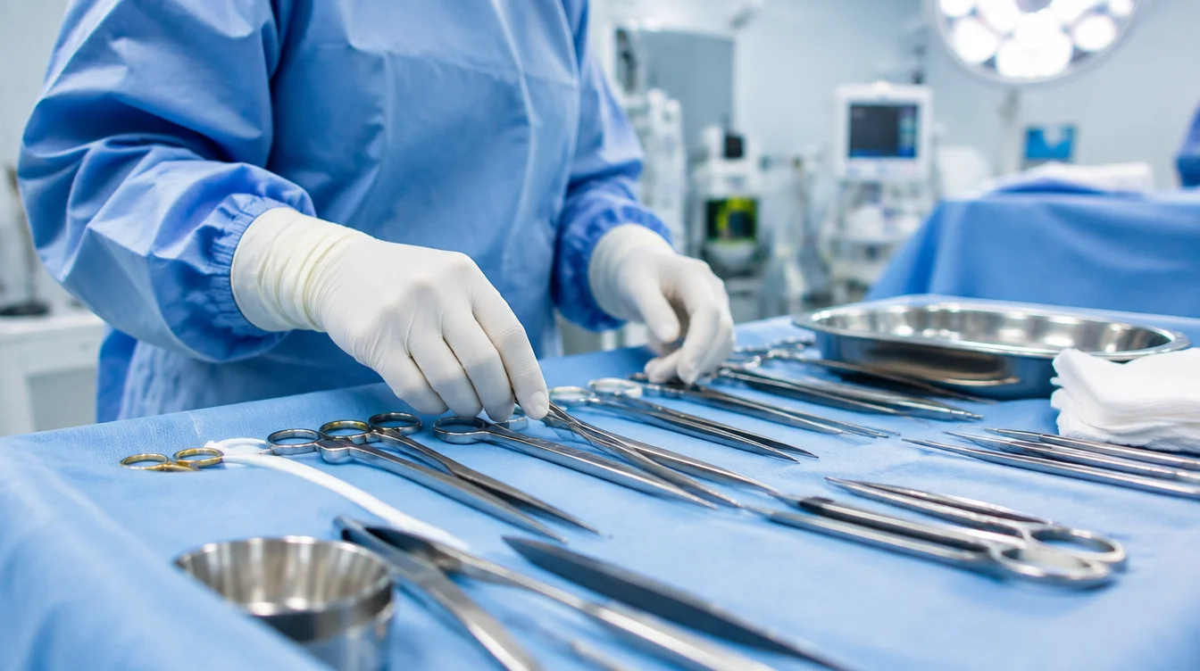 Sterile surgical tray prepared for carpal tunnel release surgery