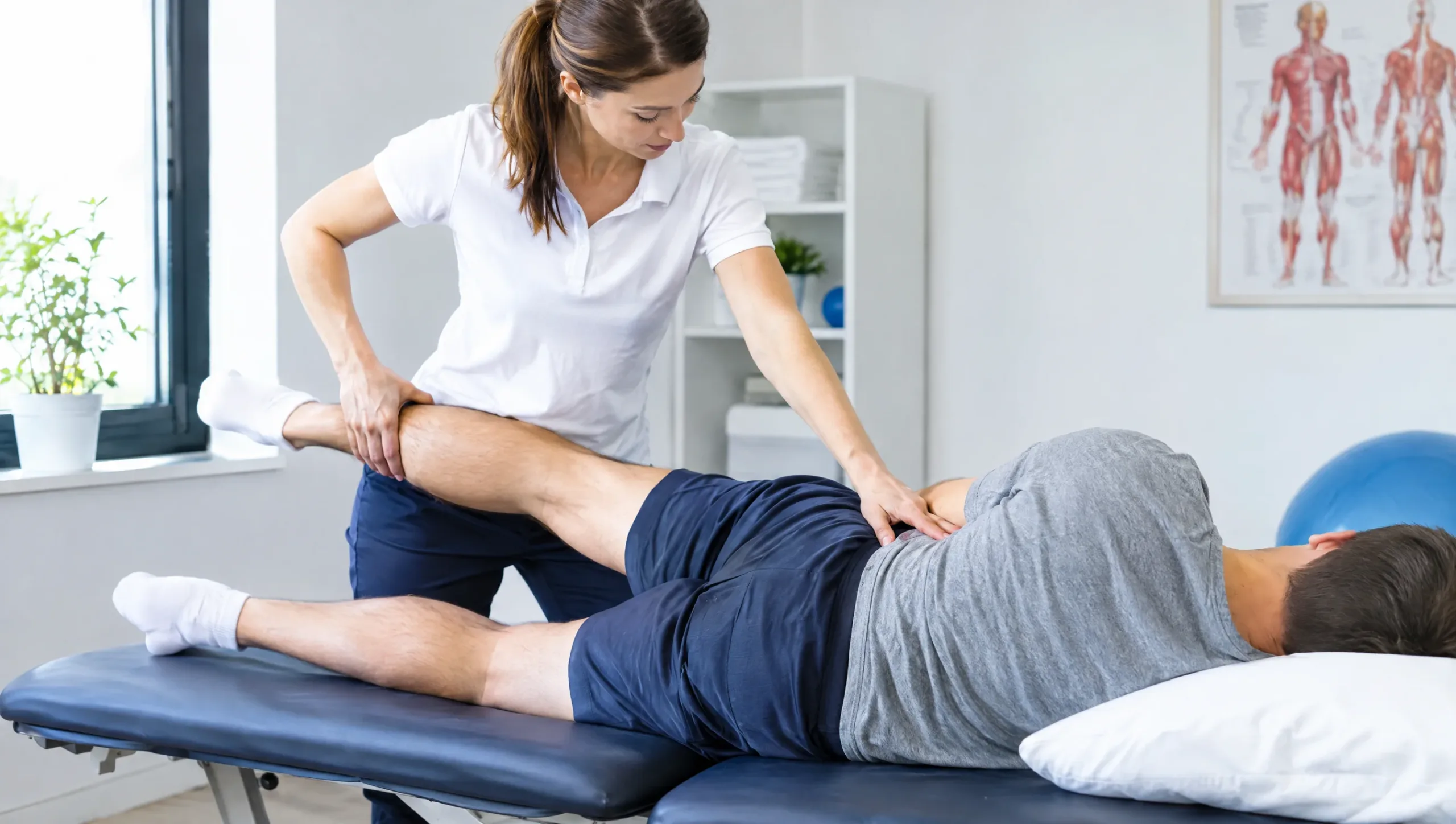 Physiotherapist assessing a patient's lower back for dry needling physiotherapy treatment