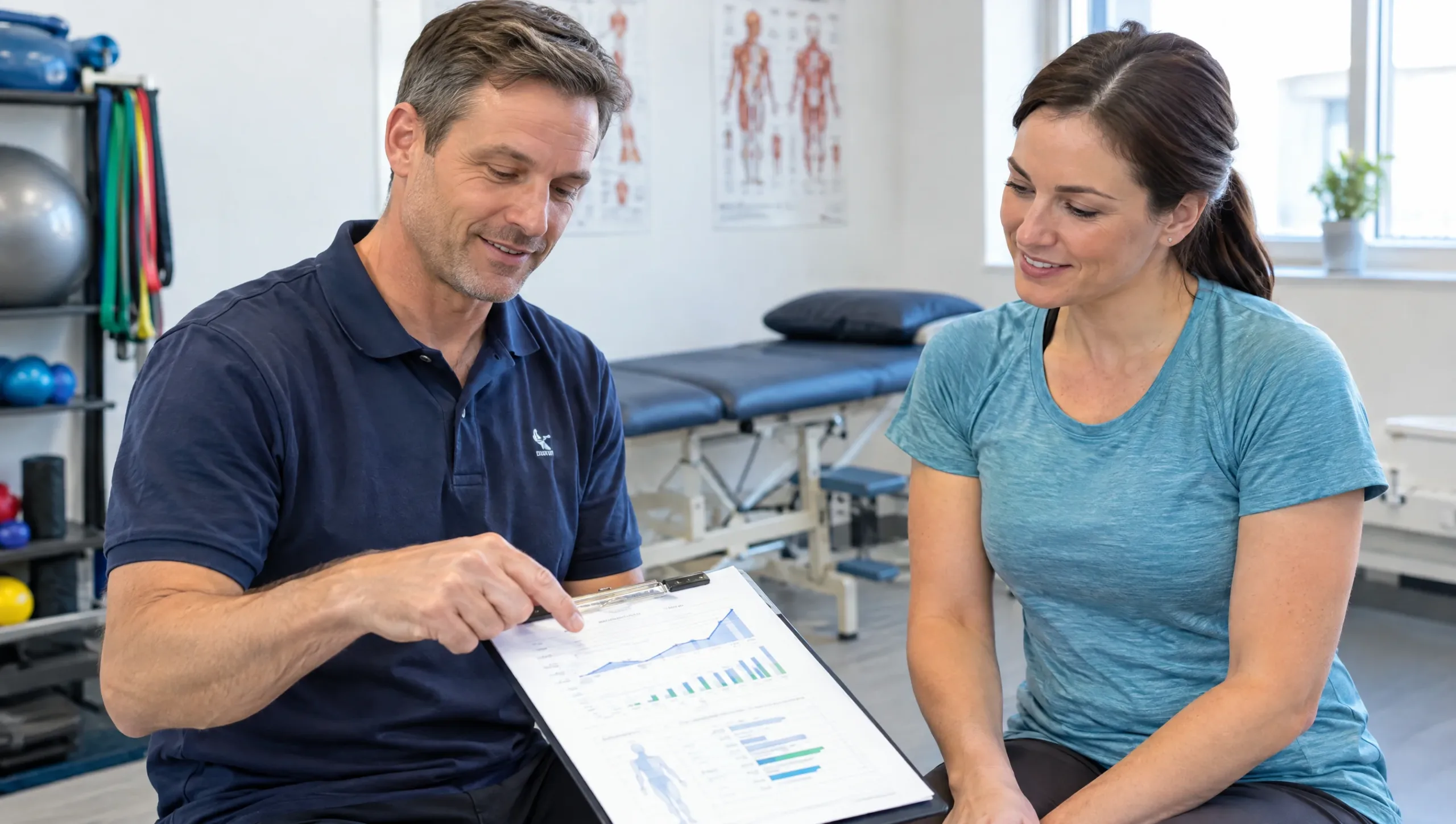 Physiotherapist reviewing NDI score results with a patient