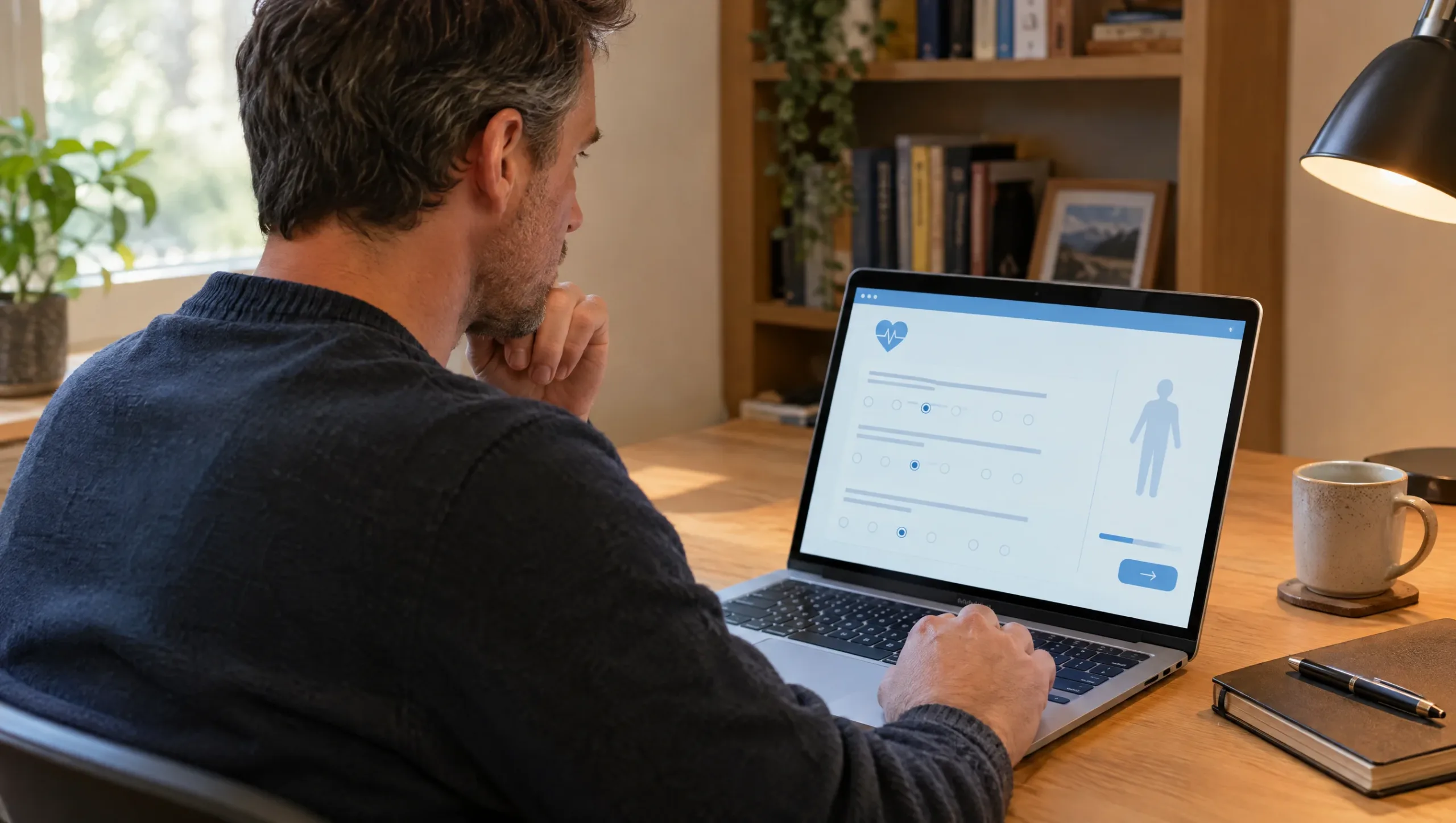 Person using a free neck disability index calculator online on a laptop
