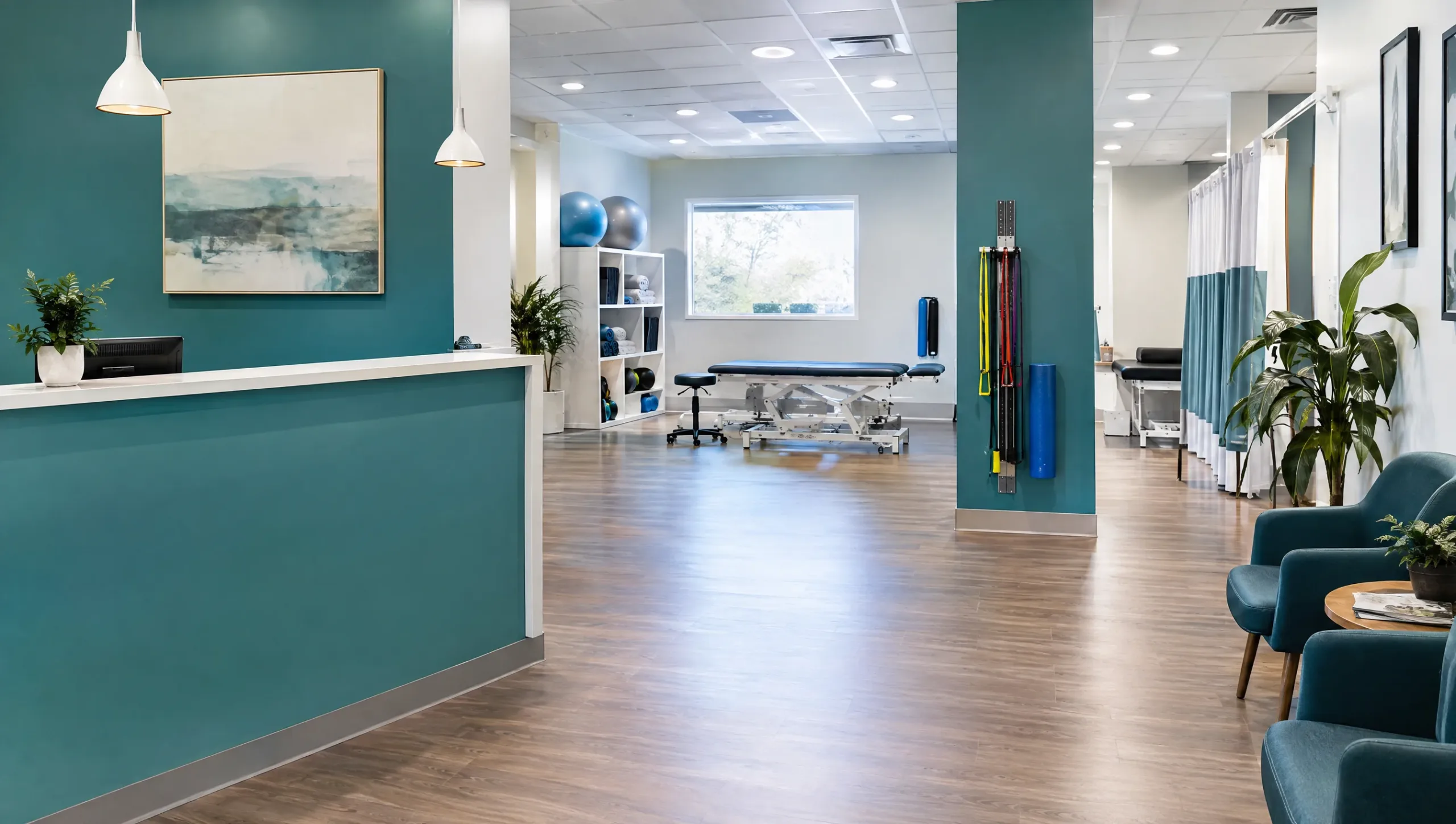Modern physiotherapy clinic reception and treatment area in Rawalpindi
