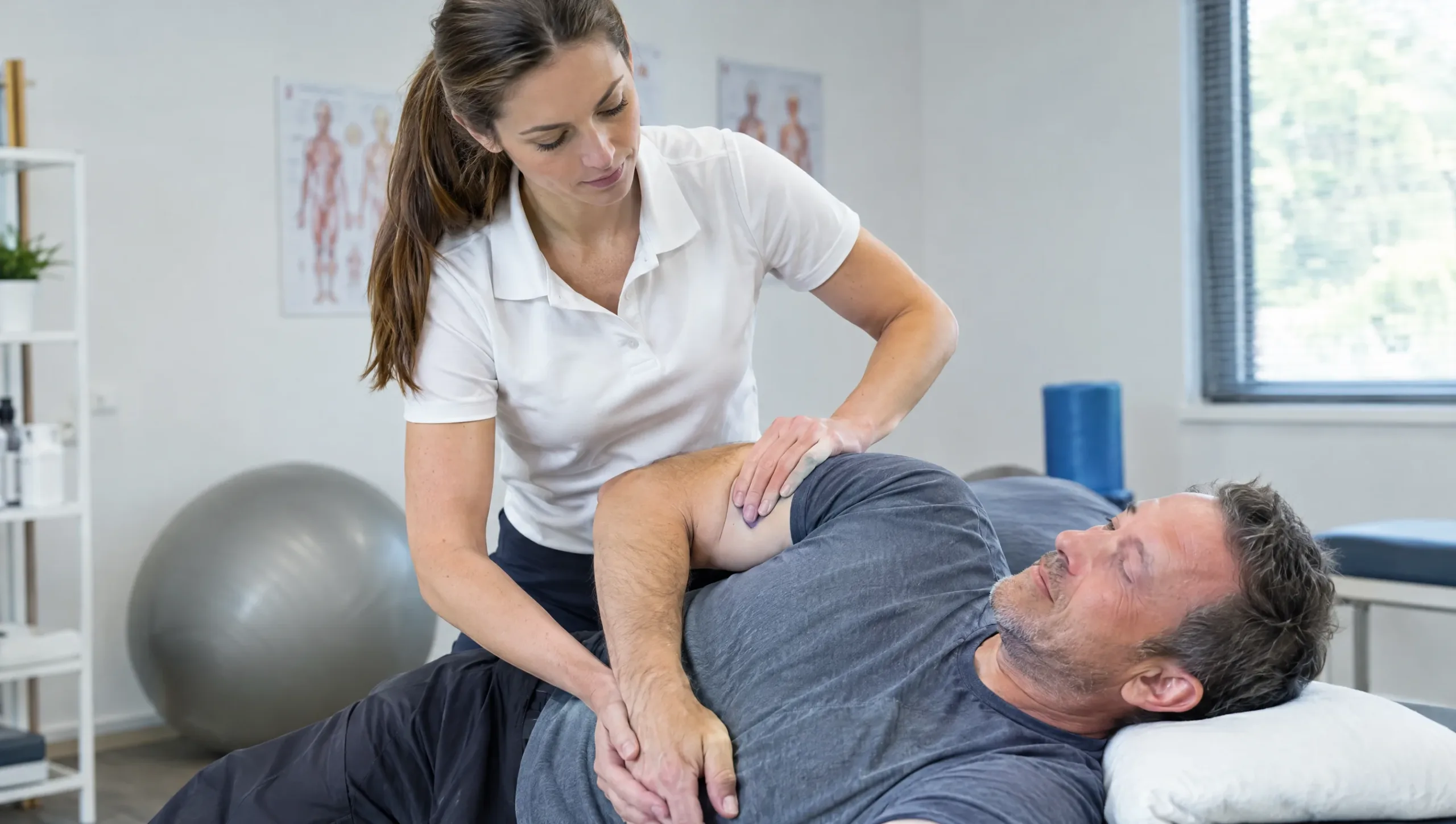 Physiotherapist performing hands-on manual therapy treatment