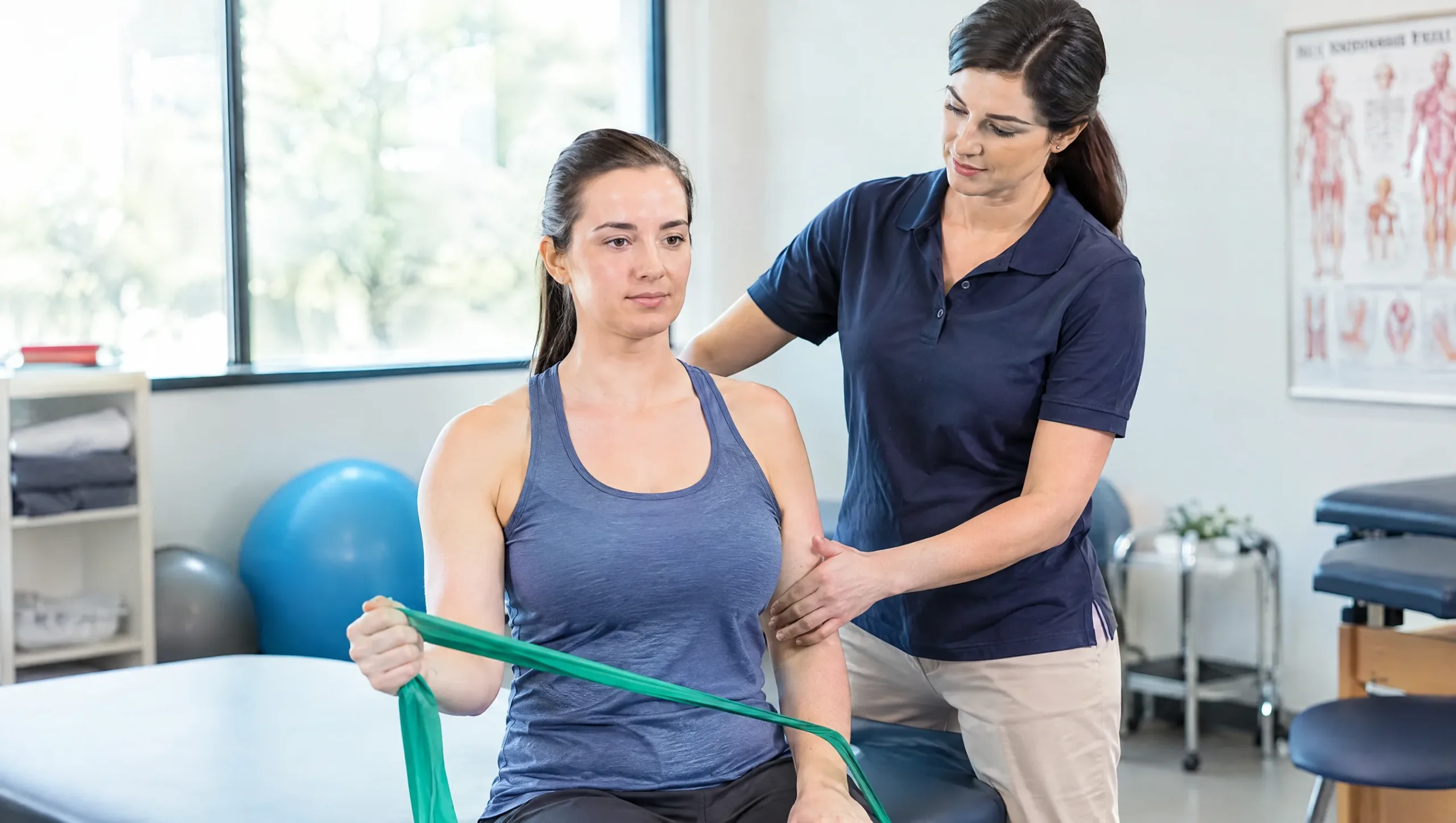Patient performing shoulder external rotation exercise during rotator cuff rehab
