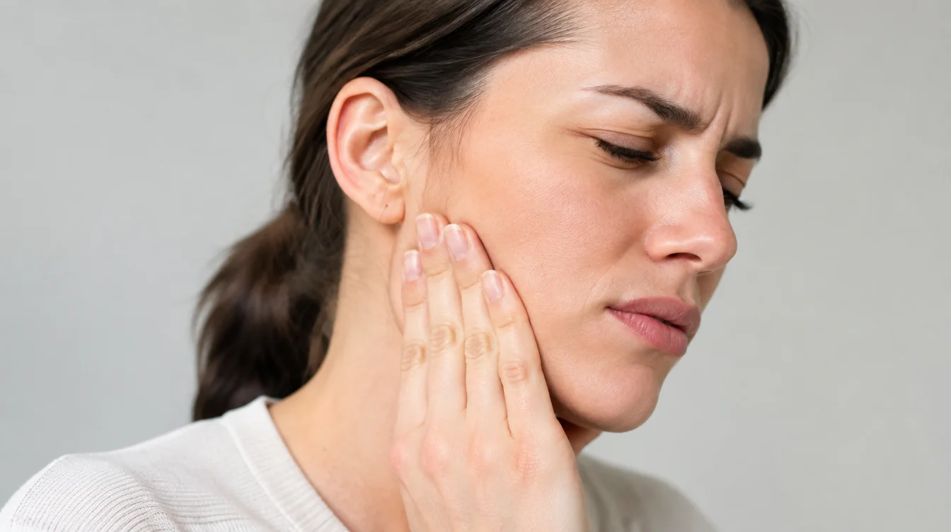 Person touching jaw showing TMJ jaw pain and tension