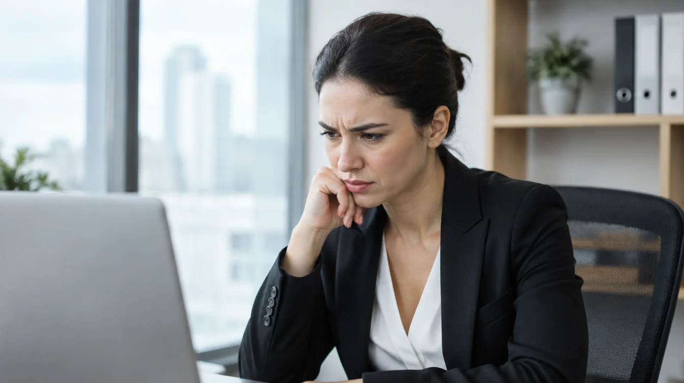 Office worker with jaw clenching from stress linked to TMJ dysfunction