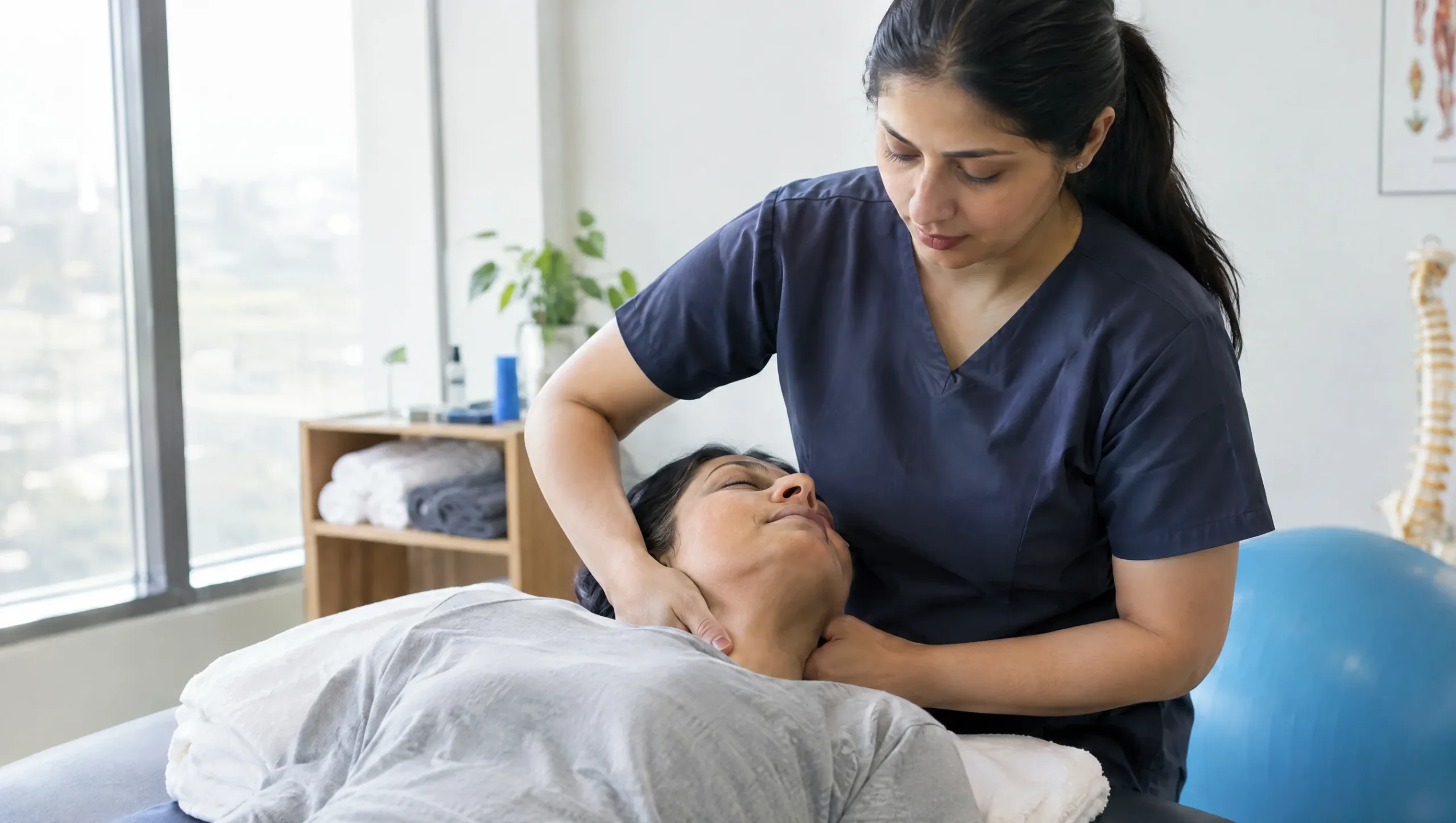 Whiplash injury physiotherapy after car accident manual therapy session